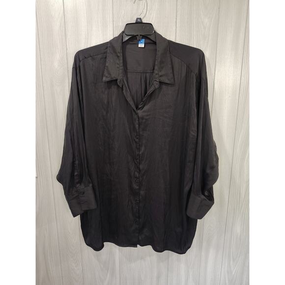 Woman's 3X Black Button Down Shirt Blouse Long Sleeve Whimsigoth Romance Witchy - Picture 1 of 7